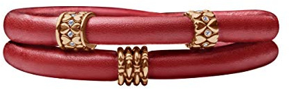 Quiges Damen Leder Wickelarmband Rot 40cm mit Charm Beads Rosegold Edelstahl Magnetverschluss