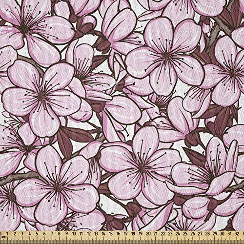 ABAKUHAUS Flor De La Almendra Tela por Metro, Flores De Cerezo De Japón, Microfibra Decorativa para Artes y Manualidades, 10M (230x1000cm), Rose Secada Pálido Rosa Blanco