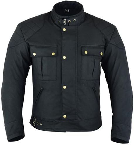 Texpeed Kurz Gewachste Baumwolle Motorradjacke herren mit protektoren - Motorrad Biker Wasserdicht Jacke Mit Rüstung (EN 1621-1) Schwarz - 3XL