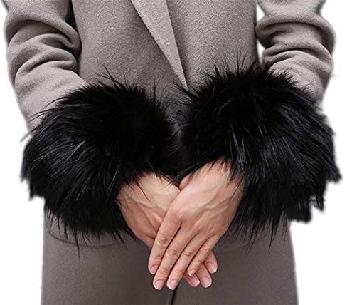 Cheerlife Fell Pelz Armstulpen Stulpen Manschetten Fellstulpen Handschuhe Pulswärmer Kunstfell Schwarz 2