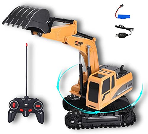 Dilwe Excavatrice à télécommande, 6 canaux Camion d'excavatrice à télécommande 1/24 échelle RC ingénierie Voiture Construction véhicule Jouet pour Enfants