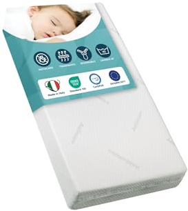 GHIOCUSCINI | Materasso Culla neonato 60 x120 alto 11cm, Materasso lettino bambino ANTIACARO, certificato EN16890:2017 + A1:2021, OEKO-TEX®, CertiPUR™, Traspirante, Antimicrobico e Antibatterico
