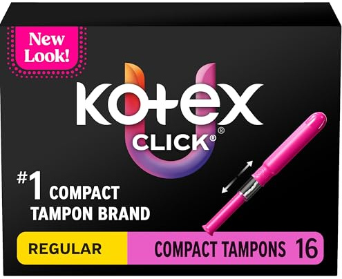 U by Kotex Click Compact Tampons, Regular Absorbency, Unscented, 128 Count (8 Packs of 16) (Packaging May Vary)