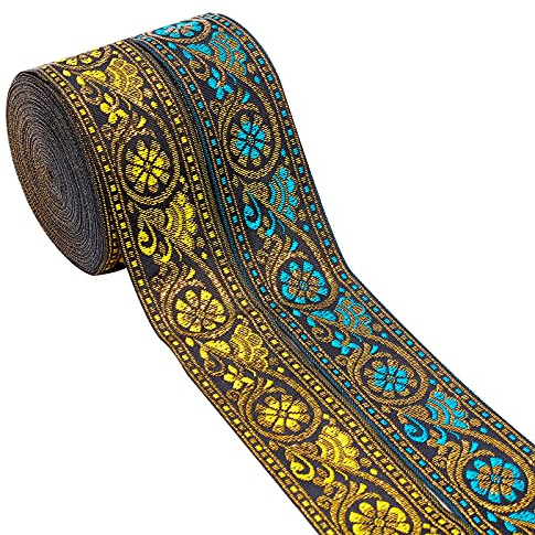 AHANDMAKER 2 Rollen 7.6 Yards 1.3 Zoll Stoff Bestickter Rand, Vintage Jacquard Ribbon Sewing Woven TrimEmobridered Woven Ribbon Fabric Bestickte Zierdekor Zum Nähen Und Basteln