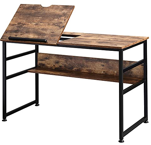 HOMCOM Tavolo da Disegno Inclinabile su 15 Livelli da 0-70°, Scrivania per Camera e Ufficio in Stile Industriale, 120x60x75cm, Marrone