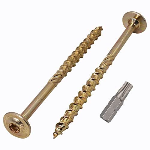 (20 Stück) verzinkter Stahl 6,0 x 100 mm gelbe Holzschrauben Torxkopf Tellerkopf Holzschrauben Teilgewinde (20, 6,0 x 100 mm)