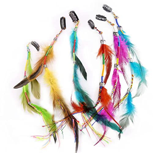 6 Stück Haarfeder-Clips in handgefertigter Boho-Hippie-Feder-Clips, Piraten-Haar-Accessoires, Halloween, Haar-Accessoires, Clips, Festival-Zubehör für Make-up, Haar-Styling