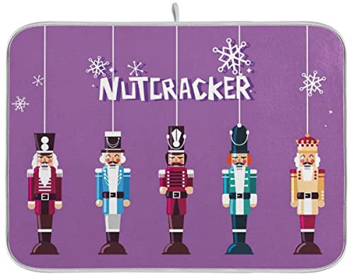 Tapis de séchage à vaisselle Casse-noisette de Noël violet pour comptoir de cuisine 45,7 x 61 cm - Absorbant - Réversible - Grand égouttoir à vaisselle - Séchage rapide - Accessoires de cuisine