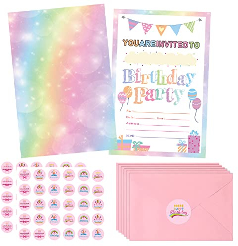 Idealmuzik 30 Pack Birthday Party Invitations for Girls with Envelopes and Sticker, Cute Birthday Party Invitations Cards for Kids, Party Decorations Supplies for Baby Shower Birthday Party