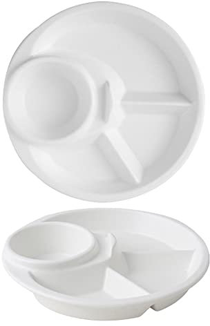 TAMUME Assiette en Porcelaine Blanche avec Compartiments Divisés et Porte-Gobelet (assiette *2)
