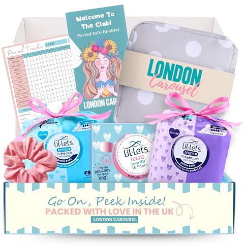First Period Kit for Girls 10-12 with Lil-Lets Pads, Pouch & Period Tracker | Girls’ first period starter pack with Lil-Lets pads, liners, pouch, booklet and tracker to help her feel ready and confident