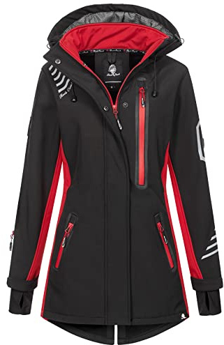 Rock Creek Softshell-jacka för kvinnor, kappa D-491, svart-röd, 5XL