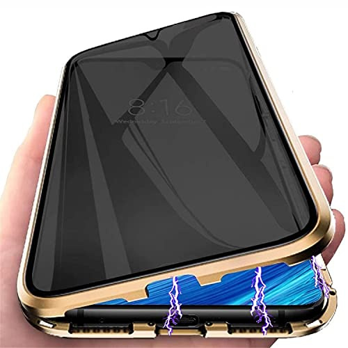 PingGoo Privacy Magnetische Hülle für Samsung Galaxy S23 Ultra, Anti Peep Magnetic Schutzhülle Case Cover,9H Gehärtetes Glas,Privacy Display Protector Metallrahmen Anti Spy Case Cover, Gold