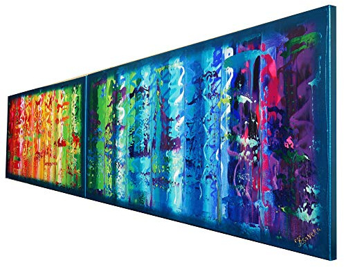 Regenbogen Abstract A621 - Lange Acrylbilder - modernes Design - Abstrakte farbenfrohe Gemälde - original handgemalte Leinwand Bilder - Diptychon Malerei von Ksavera