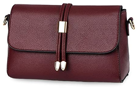 FANDARE Elegant Umhängetasche Damen Schultertasche Frauen Crossbody Bag Damentasche Schulterriemen Frauen Abendtasche Citytasche Reise Handtasche Wasserdicht PU Leder Weinrot