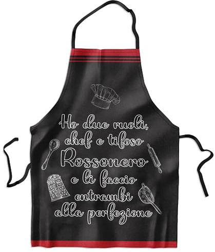 KAÏDENSÏ Idea de regalo para aficionados al fútbol original – Delantal de cocina divertido Chef – Gadget Ideas regalos divertidos para aficionados, Rossonero, Talla única