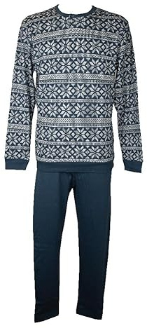 RAGNO Pigiama Uomo Interlock Caldo Cotone Invernale Manica Lunga Collo Serafino Pantalone e Maglia con Polsini Articolo U785N1, 714F Fantasia Insigna Blue, Taglia 52