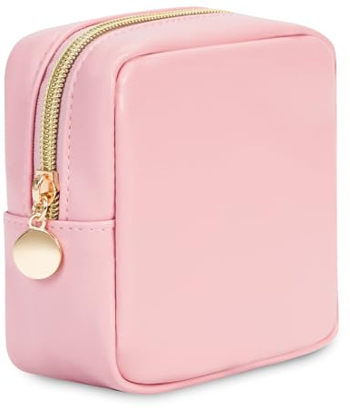 Small Makeup Bag for Handbag, Mini Make Up Bag for Purse, Small Makeup Pouch for Women, Cosmetic Bag with Slip-in Pockets, Vegan Leather Travel Makeup Bag, Pink (Patent Pending)