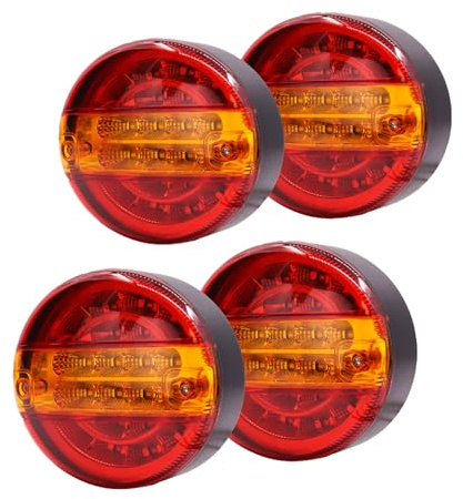 YnGia 4PCS feu arrière de remorque, 20 LED rondes feux de freinage hamburger feux arrière de camion étanches feux arrière indicateur lampe 12V 24V pour camion remorque camion caravane van