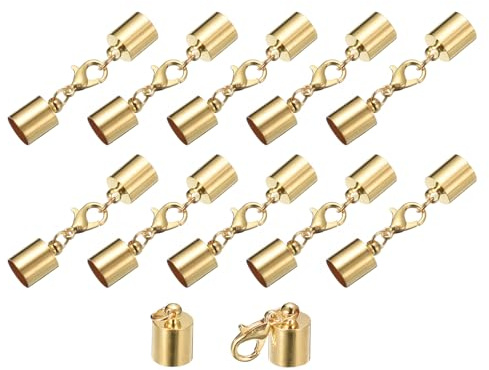 QUARKZMAN 10 Stück Kettenverschluss 8mm Lederkordel Endkappen mit Karabinerverschlüssen Verschluss für Armbänder Verschlüsse DIY Schmuckherstellung Herstellung Lederarmbändern, Hellgolden