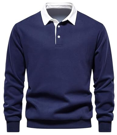 Btmpmcs Herren Sweatshirt Poloshirt Leichtes Langarmshirt Atmungsaktiv Casual Baumwolle T-Shirts Autumn Winter Klassisch Fit Mode T Hemden Rugby Hemden mit 3-Knopfleiste