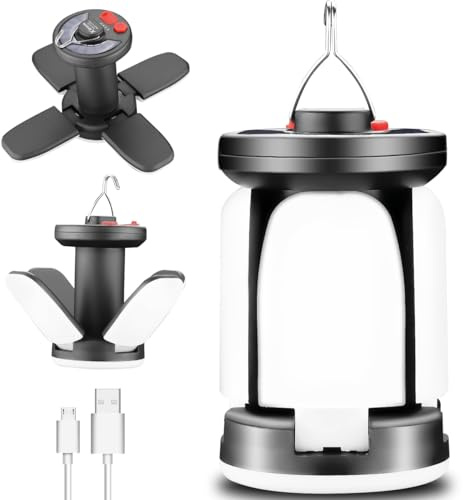 NAKCNM Camping Light Rechargeable, 1200 Lumens Solar Camping Lantern Lamp, 3 Modes, Waterproof & Lightweight, USB-C Charging, Portable Hanging Tent Light for Home, Hiking, Fishing, Emergency (3)