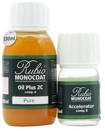 Rubio Monocoat Wood Oil Finish 65 ft² - Pure | Oil Plus 2C | Quick-Dry, Eco-Friendly Linseed Wood Oil for Indoor Use, Includes Accelerator (Part B) | Protector | 130 ml