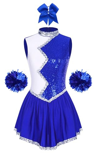 Agoky Damen Paillletten Eiskunstlauf Kleider Ärmellos Stehkragen Kürkleid Farbblock Tanzkleider mit Skaterrock Winter Sport Eislaufen Tanzbekleidung