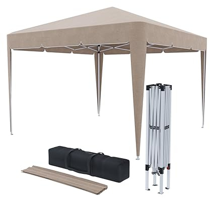 Gazebo Pieghevole 3x3m Idrorepellente con 4 Sacche per Pesi e Borsa Trasporto - Chiusura a Fisarmonica per Fiere, Campeggio, Esterno, Piscina - Struttura in Acciaio - Copertura 160g/m² (Tortora)