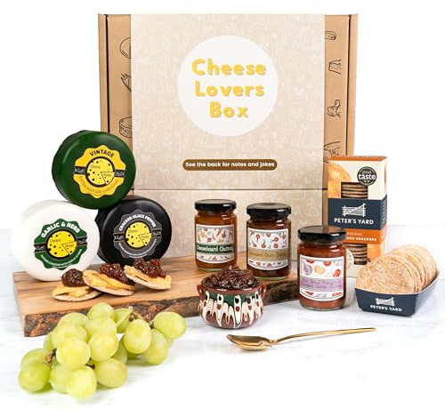 Cheese Hamper Gift Set Selection Box Includes 3 Cheddar Cheese Truckles, 3 Chutneys and Sourdough Crackers