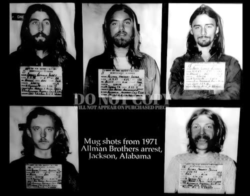 Allman Brothers Mugshots - Magnífica colección de fotos de taza de 1971 de 8 x 10 pulgadas - Busted In Jackson, Alabama, juego de fotografías históricas - Fotos raras - Póster artístico
