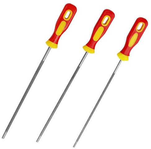 Chainsaw File,3 PCS Chainsaw Files,Professional Round Chainsaw Sharpener for Chainsaw Chain,Chain Saw Sharpener Tool,3 Sizes Round Chain Saw Sharpener File with Non-slip Handle for Chainsaw,Red Yellow