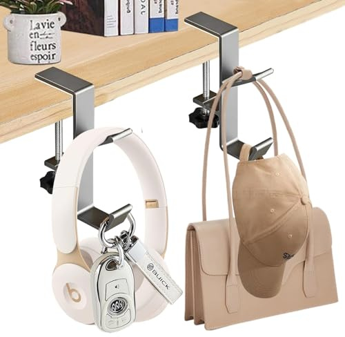 RXKFIGX 2 Stück Verstellbarer Taschenhalter für Tisch Schreibtisch-Taschenhalter mit Doppelhaken Verstellbare Handtaschenhaken Tischhalterung Taschen Aus Aluminium Alloy Für Bürotische Studiertische