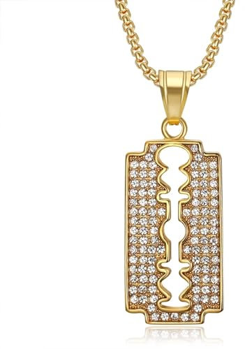 Halskette Ketten Schmuck Herren Frauen Anhänger Necklace Punk Rock Rasierklinge Anhänger Halsketten Männlich Gold Farbe Kette Für Männer Frauen Hip Hop Iced Out Bling Schmuck