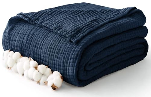 Kozyhvn Decke aus 100 % Baumwoll-Musselin, Queensize, 228,6 x 228,6 cm, 6 Schichten, atmungsaktive und leichte Baumwolldecke für Bett, weiche, kühlende Sommerdecke für Erwachsene, alle Jahreszeiten,