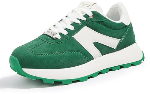 LUCKY STEP Baskets Femme à Plateforme – Sneakers Rétro Classiques, Chaussures de Mode à Lacets pour Tennis, Course et Quotidien (Vert/Blanc, 7US-37EU-4UK)