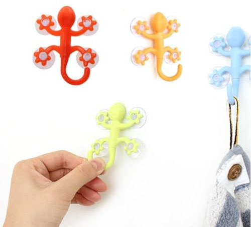 Vielseitiger Saugnapf-Haken – Gecko Hanger, Saugnapf-Handtuchhaken | Vier starke Saugnäpfe zum Aufhängen von Handtüchern, Schlüsseln, Hüten, Schmuck und Handtaschen, designt | Saugnapf | Vier starke Saugnäpfe zum Aufhängen von Handtüchern, Schlüsseln, Hüten, Schmuck und Handtaschen,