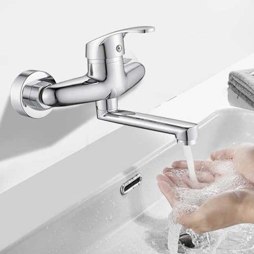 Fesatccoz Rubinetto da cucina a parete, rubinetto per lavello con beccuccio girevole monocomando miscelatore accessori da cucina