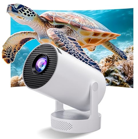 Mimo Style Projector, Portable Mini Projector with 1080P 4K Support, WiFi 6 & Bluetooth 5.0 Smart OS, 280 ANSI Lumens, Auto Keystone for Bedroom Home Outdoor Movies (White)