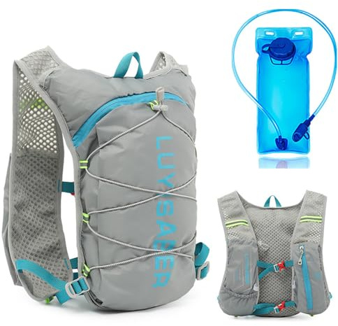 Laufweste Herren Damen.Ultraleicht, Atmungsaktiv & Anpassbar.Trinkrucksack Laufrucksack mit 2L Trinkflasche.Hydration Pack Fahrradrucksack für Laufen, Camping, Wandern, (grau, M/L)