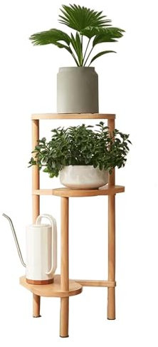 SRHIMEOS Estantería Plantas Interior Madera, Escalera para Macetas De Madera, Soporte para Macetas Balcón, Estante Vertical para Esquina, 3 Niveles Estantes De Flores