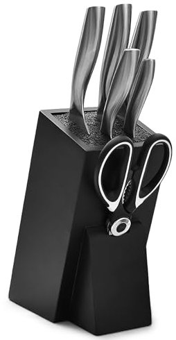 Ceppo portacoltelli senza coltelli, ceppo universale per coltelli con setole in plastica rimovibili, design angolato, supporto per coltelli da cucina, 24 x 16 x 11 cm (nero)