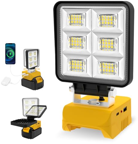 Battery Lamp for Dewalt, T-SUNUS Wireless LED Work Light 18V/48W, Portable Construction Spotlight Battery 5200LM Super Bright with 2 Brightness 48 LEDs for Garden, Garages, Camping, Emergency