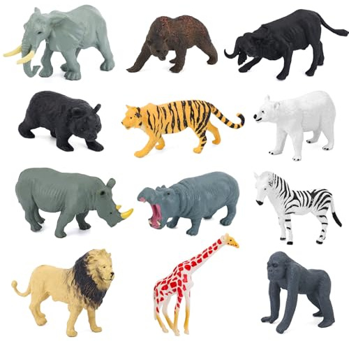 lasuroa 12stk Safari-Tierfiguren Spielzeug, Spielzeug Realistische Mini-Wildtierspielzeuge Zoo Tierfiguren Tortenaufsätze Geburtstagsparty-Zubehör für Kinder und Kleinkinder