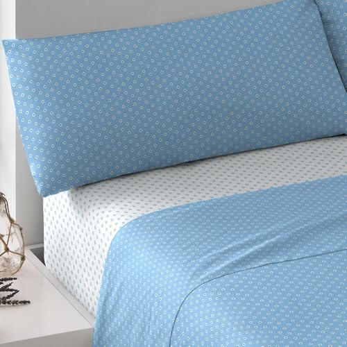 TRAMAS+ Sabanas 200x190/200cm 100% algodón Suave, Juego de sábanas 4 Piezas, Sabana Bajera Ajustable, Encimera, 2 Fundas de Almohada 110x45cm, Certificado Oeko Tex- Cama 200, Verso Reversible