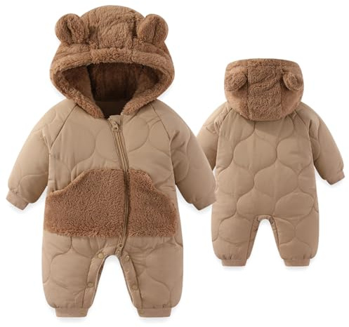 JiAmy Combinaison de neige pour bébé, combinaison d'hiver pour nourrisson avec capuche en peluche, bébé, brassière à manches longues pour l'hiver, pour nouveau-né de 12 à 18 mois