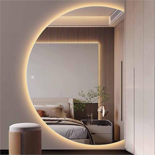 HanDpi Specchio da Bagno LED a Mezzaluna Intelligente, Senza Cornice, antiappannamento, semicircolare, da Parete, 90, 100, 110, 120, 130 cm, retroilluminazione a 3 Colori, dimmerabile, interruttor