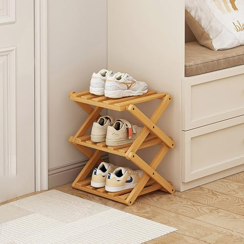 Akloya Kleines Schuhregal, 3 Etagen, tragbar, zusammenklappbar, ohne Installation, freistehendes Mini-Schuhregal für Camping, Korridore, Schlafzimmer, Wohnzimmerecke und kleine Räume