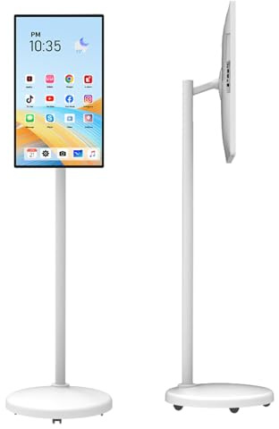 Cashwise 24-Inch Portable TV, 1080P Touch Screen Monitor on Wheels, Android 12, 10000mAh Battery, Rotatable TV Tablet 8+128G