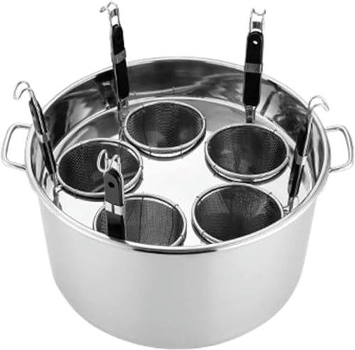 GIQKDZNUO Bollitore per Pasta, Set di Inserti per cuocipasta a 5 Fori in Acciaio Inox, pentola con cestello a 5 Inserti per Cucina Domestica e Ristorante